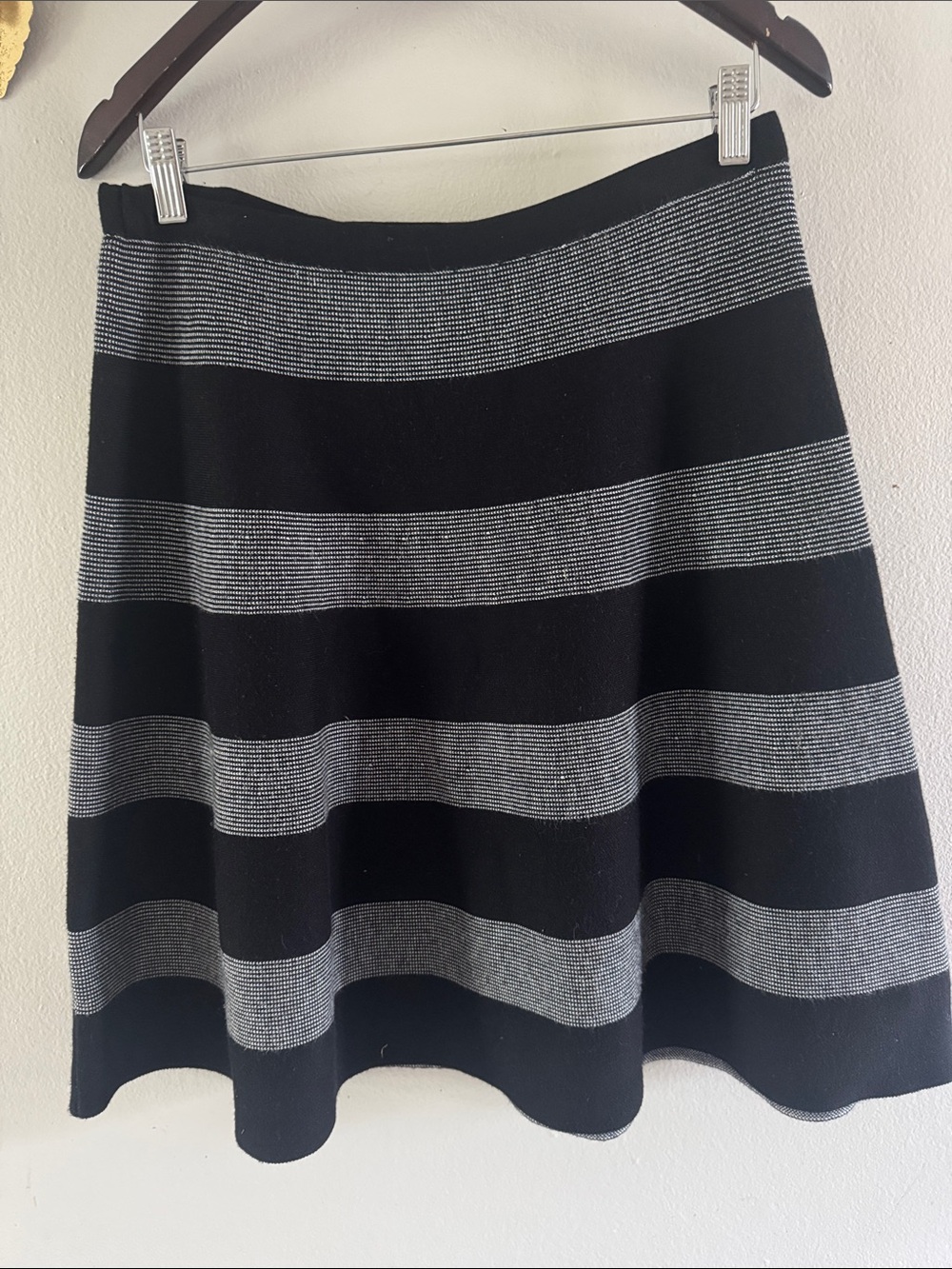 Spense Black and Gray Striped Skater Skirt